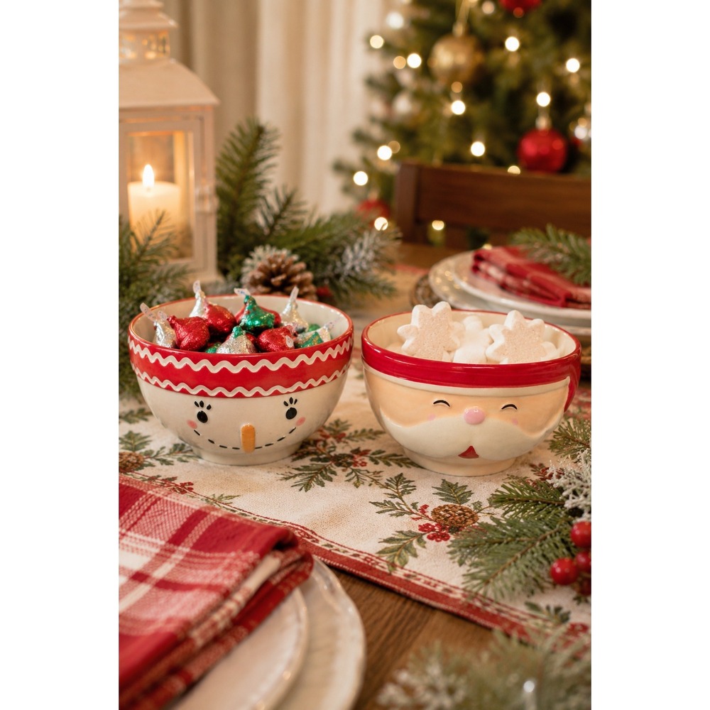 Global‎ Design Connections Santa & Snowman Ceramic Bowls Set of 2 Christmas
